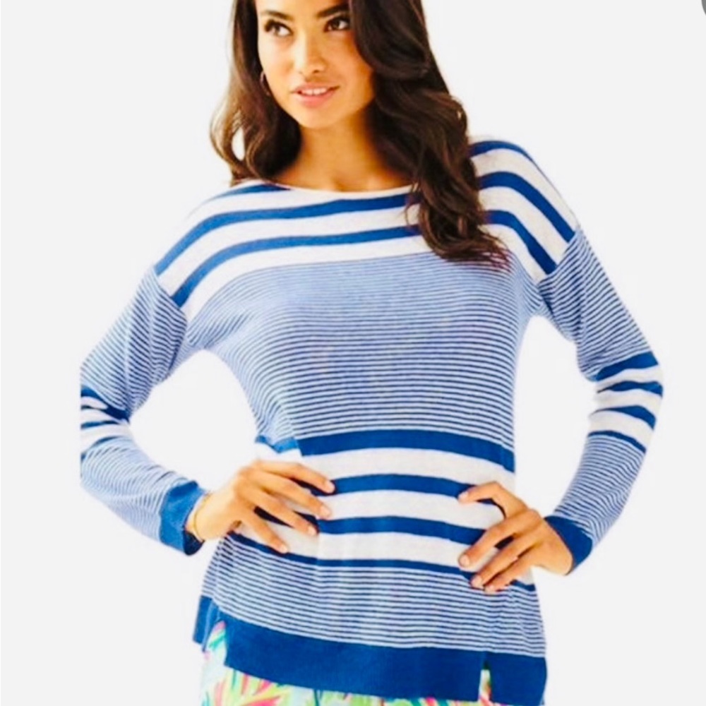 Lilly Pulitzer Camilla 100% Linen Boatneck Striped Sweater XXS NWT